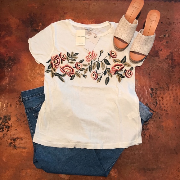 Lucky Brand Tops - *Host Pick* NWT Lucky Brand Rose Embroidered Tee